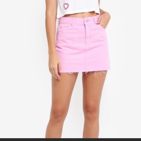 Topshop PETITE Dresses & Skirts - Topshop Moto Pink Raw Hem Jean Skirt Size: Petite 0 From Nordstrom
